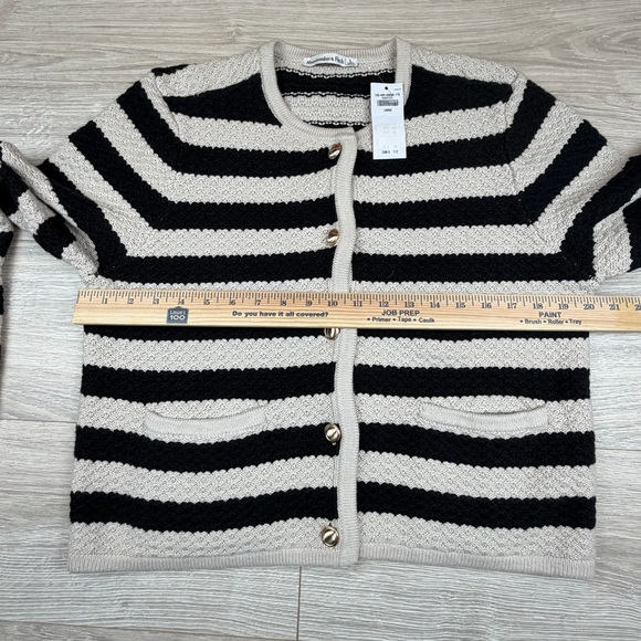 Abercrombie & Fitch Women Sz L Striped Textured Cardigan Cream Black Gold‎ New - Picture 6 of 7